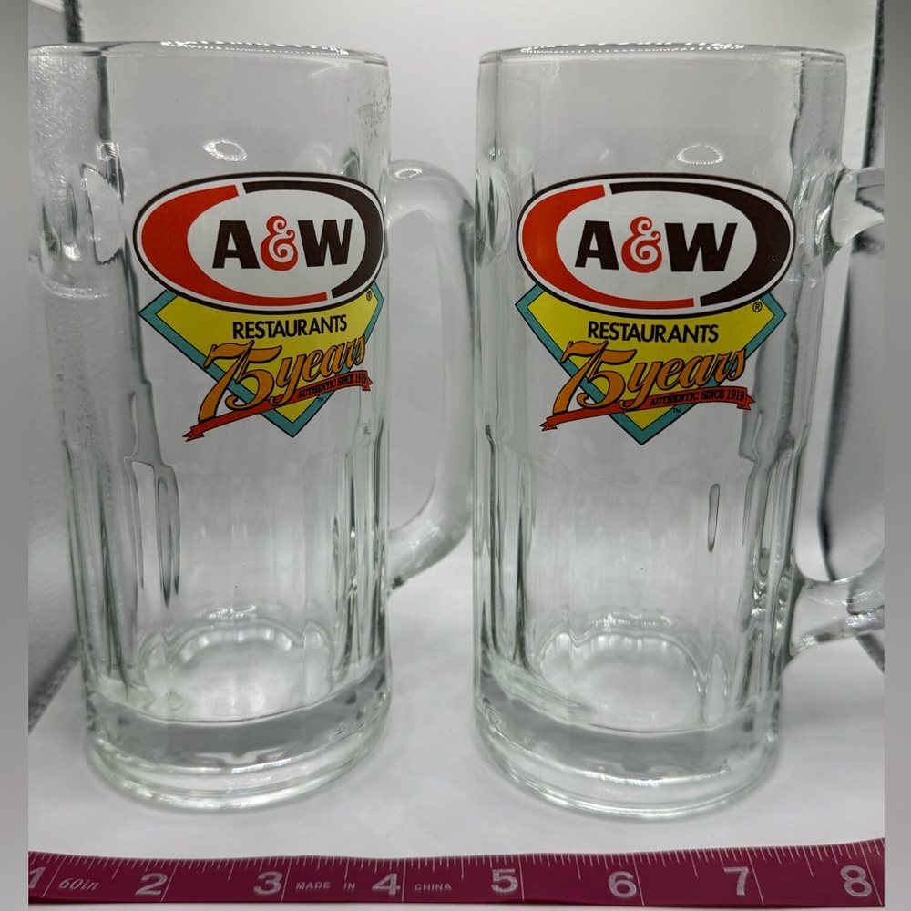 A&W tall Restaurants 75 Years Anniversary Glass Mug Set